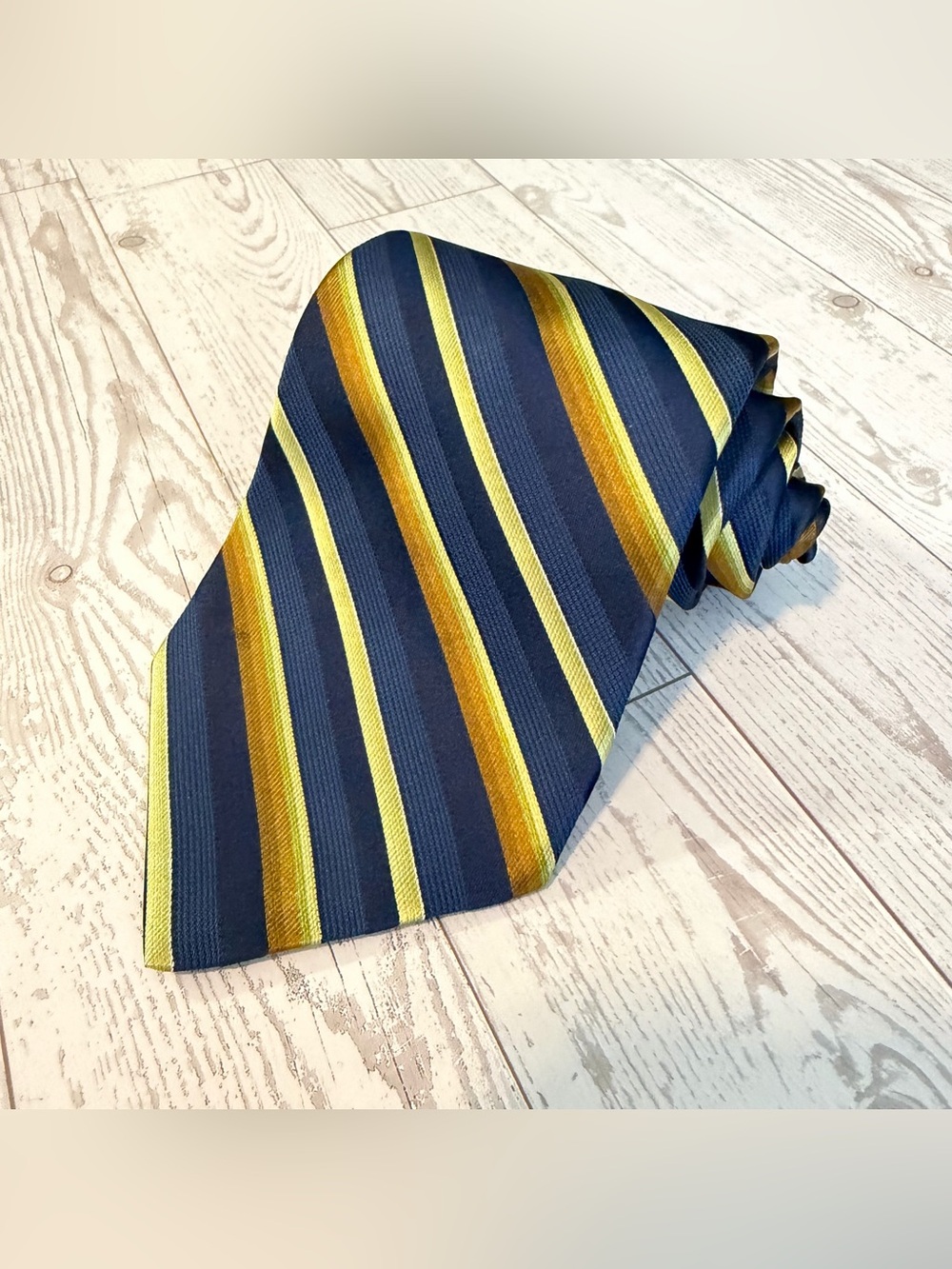 Murano, Striped, Silk, Necktie Navy Blue Gold Tie